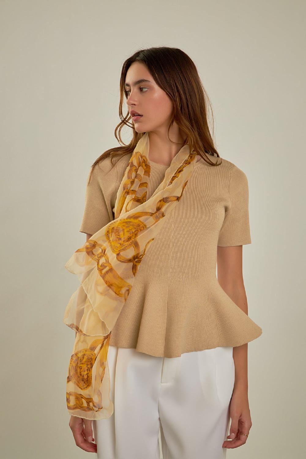 Endless Rose Flare Detail Knit Top BEIGE
