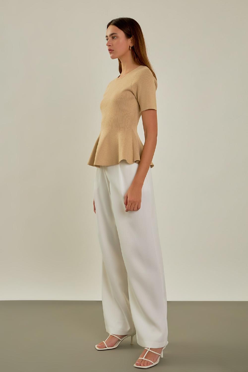 Endless Rose Flare Detail Knit Top BEIGE