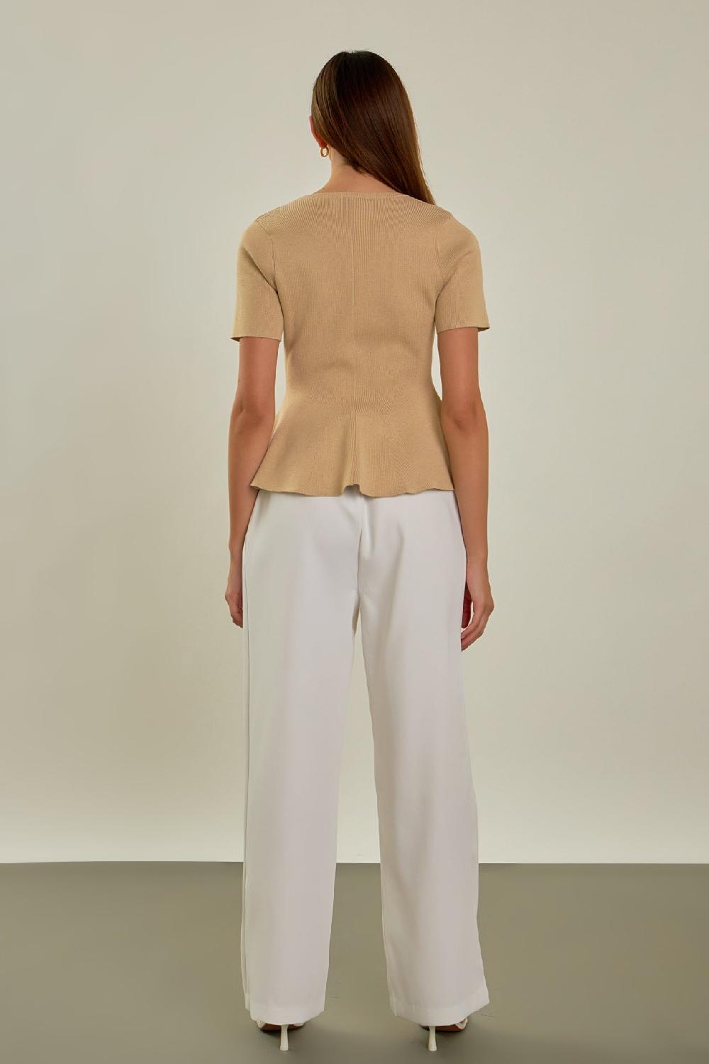 Endless Rose Flare Detail Knit Top BEIGE