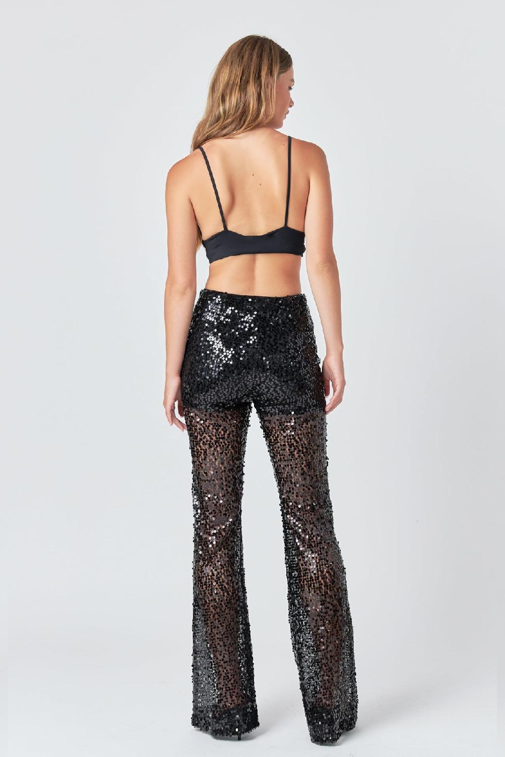 Endless Rose Flared Sequins Pants BLACK