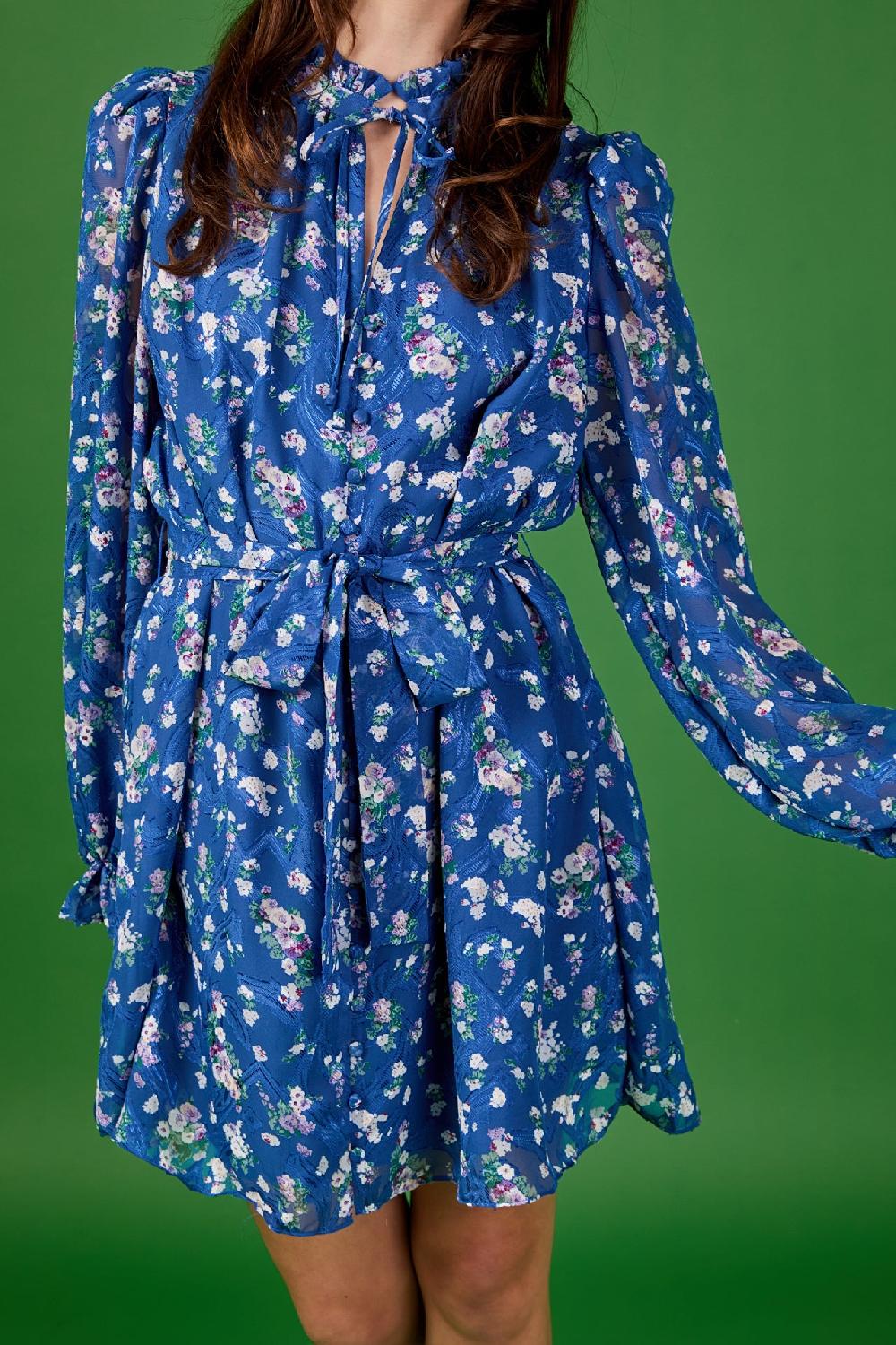 Endless Rose Floral Chiffon Belted Mini Dress BLUE