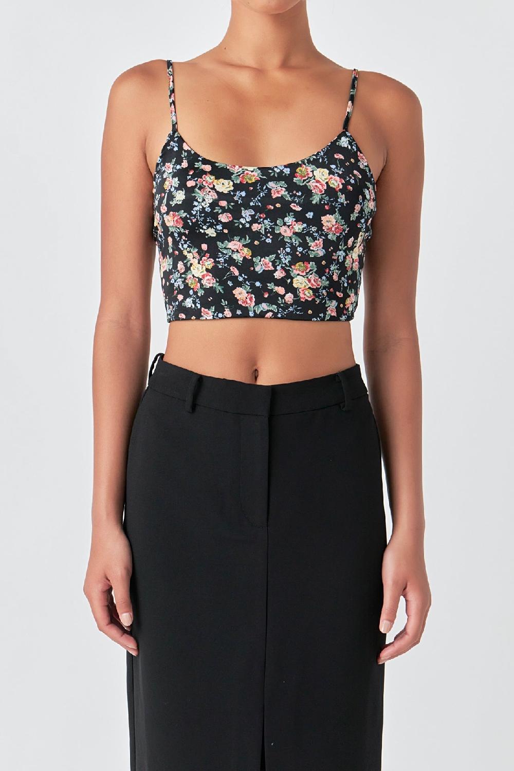Endless Rose Floral Cropped Tank BLACK MULTI