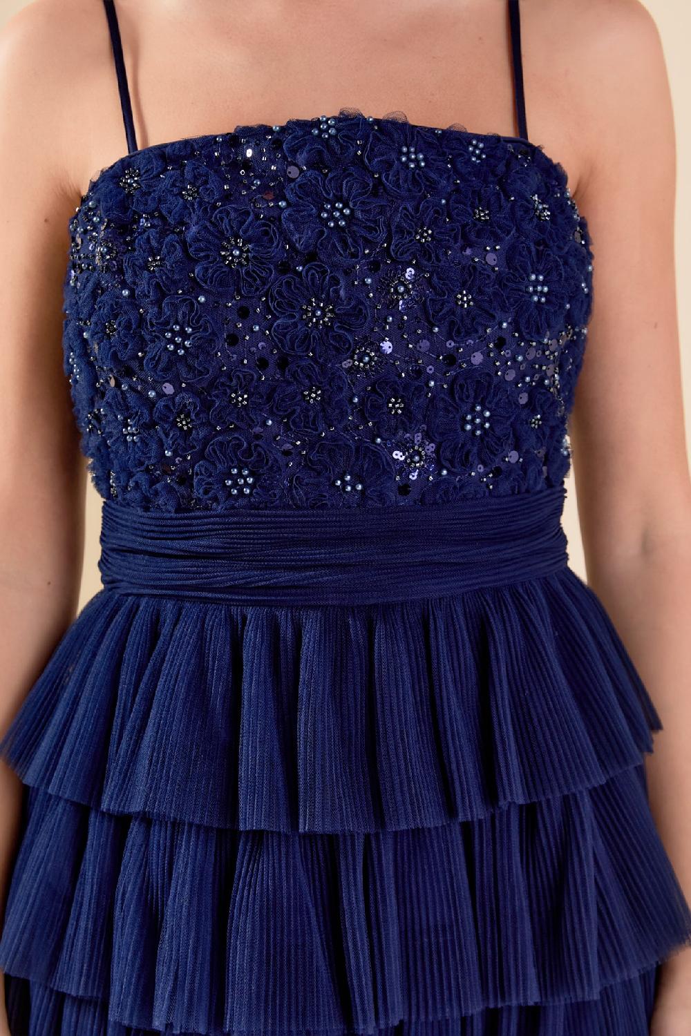 Endless Rose Floral Detail Tulle Mini Dress NAVY