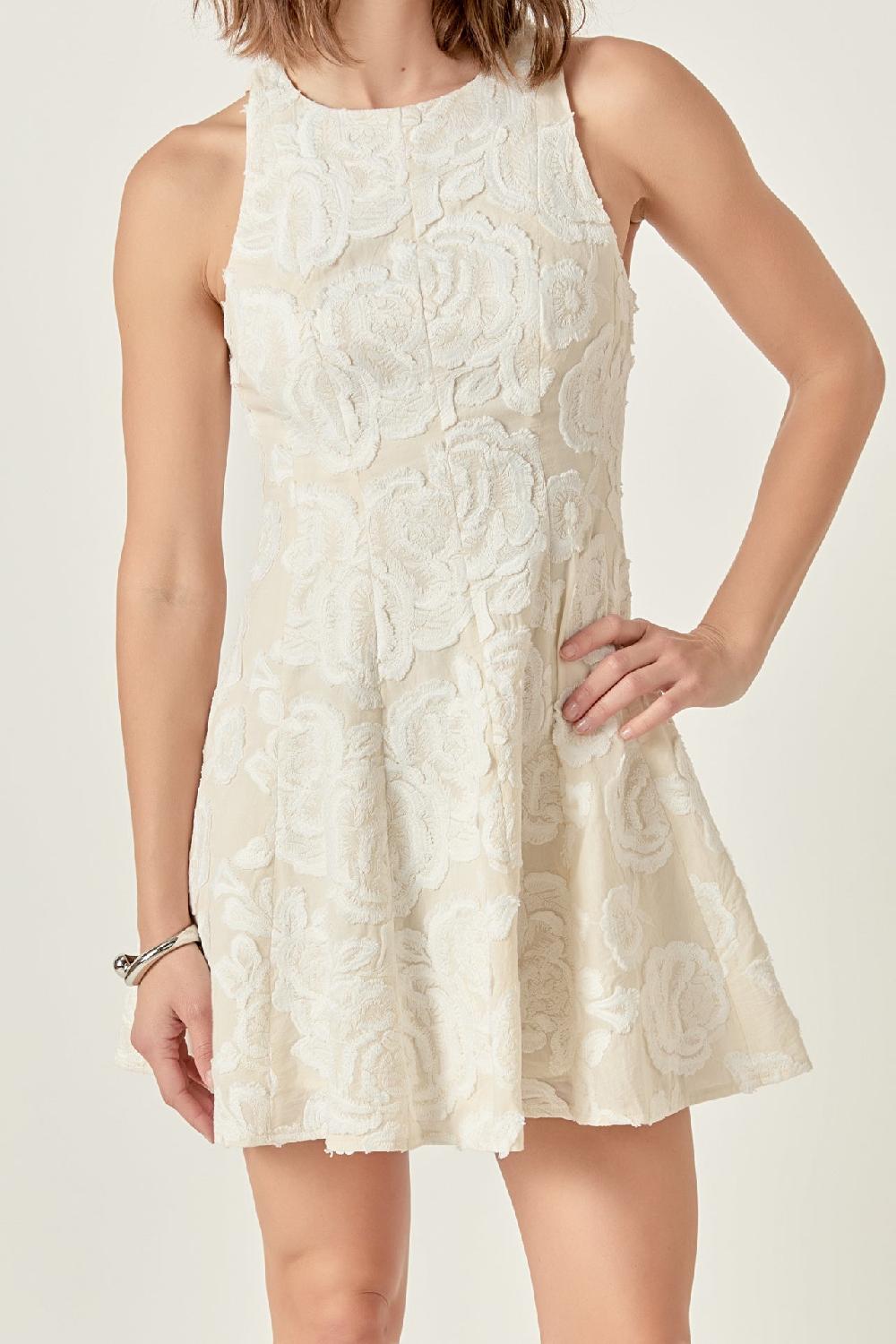 Endless Rose Floral Embroidered Mini Dress CREAM