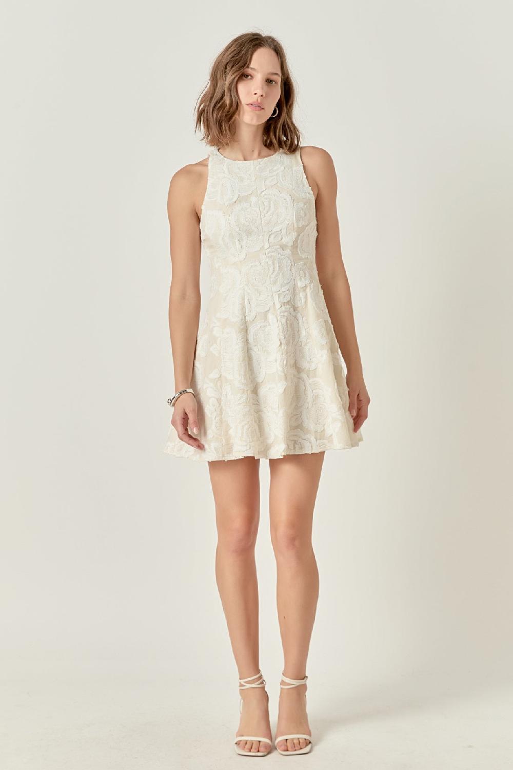 endless rose Floral Embroidered Mini Dress CREAM