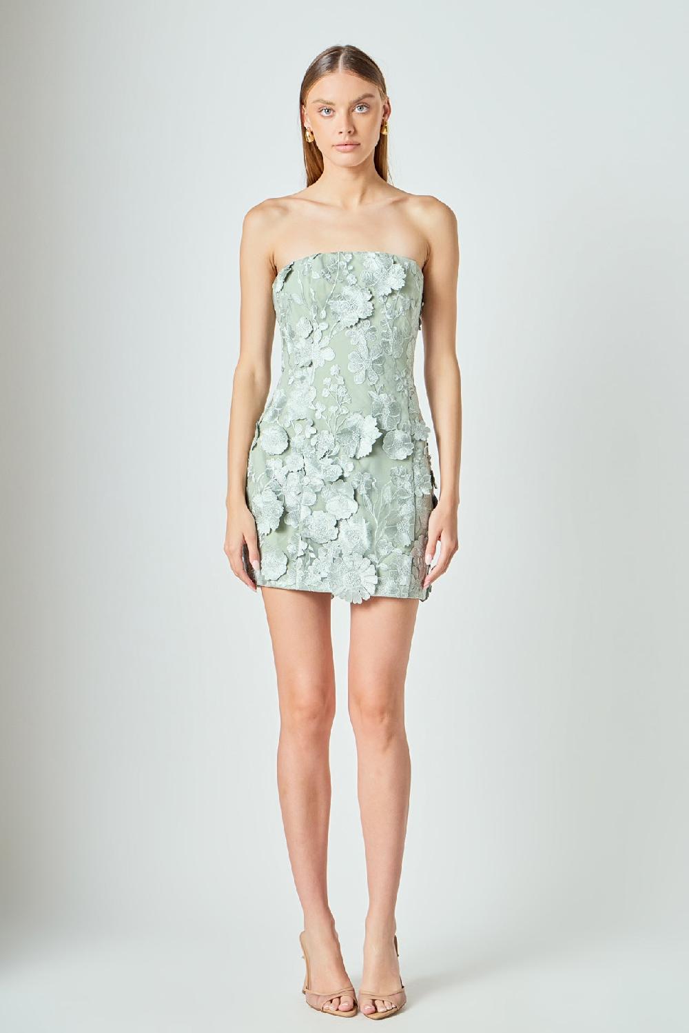endless rose Floral Embroidered Mini Dress SAGE