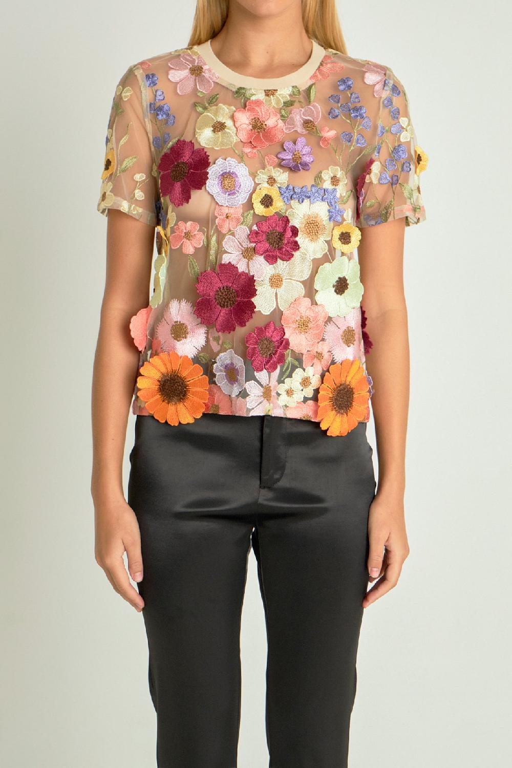 Endless Rose Floral Embroidered Top NUDE