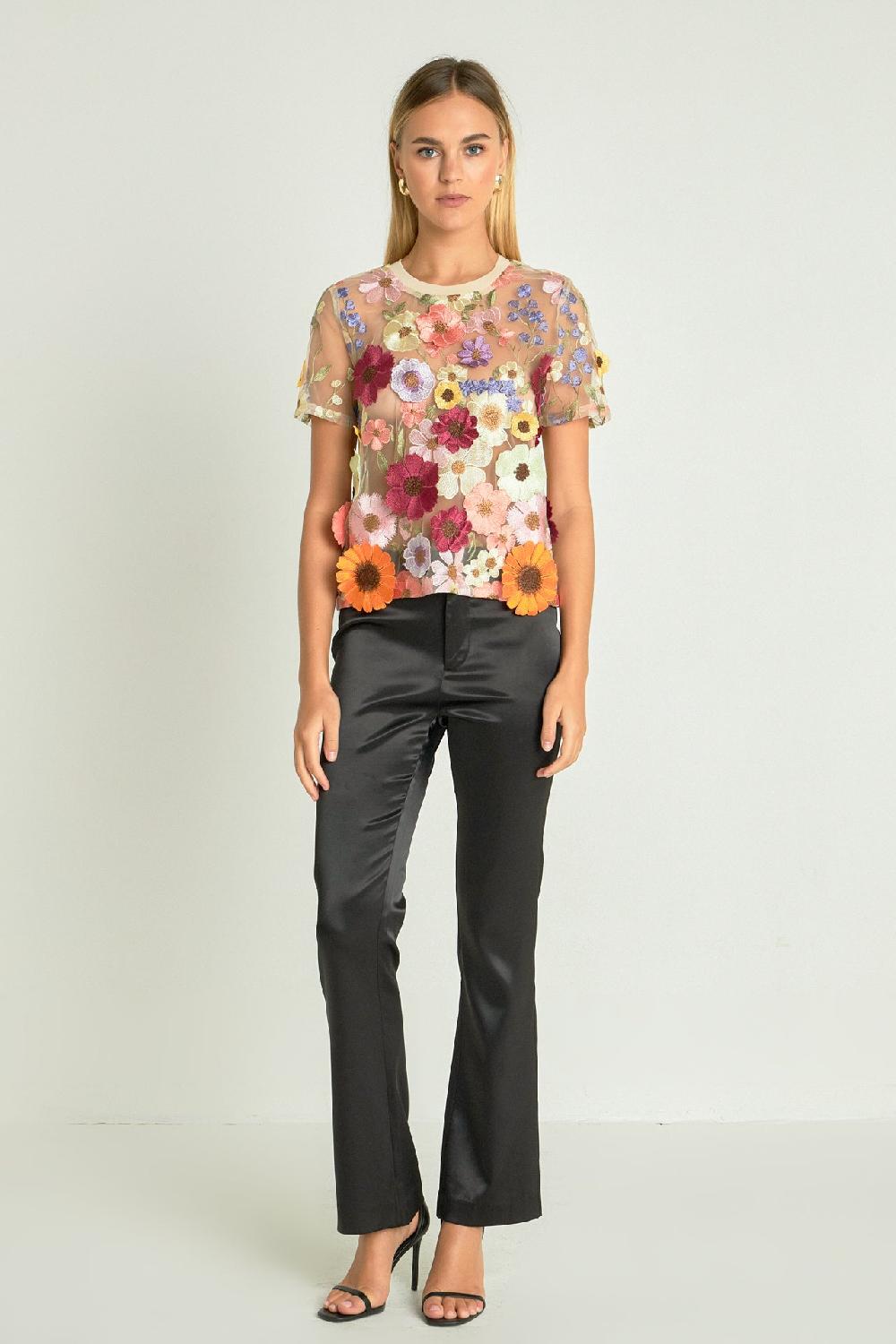 endless rose Floral Embroidered Top NUDE