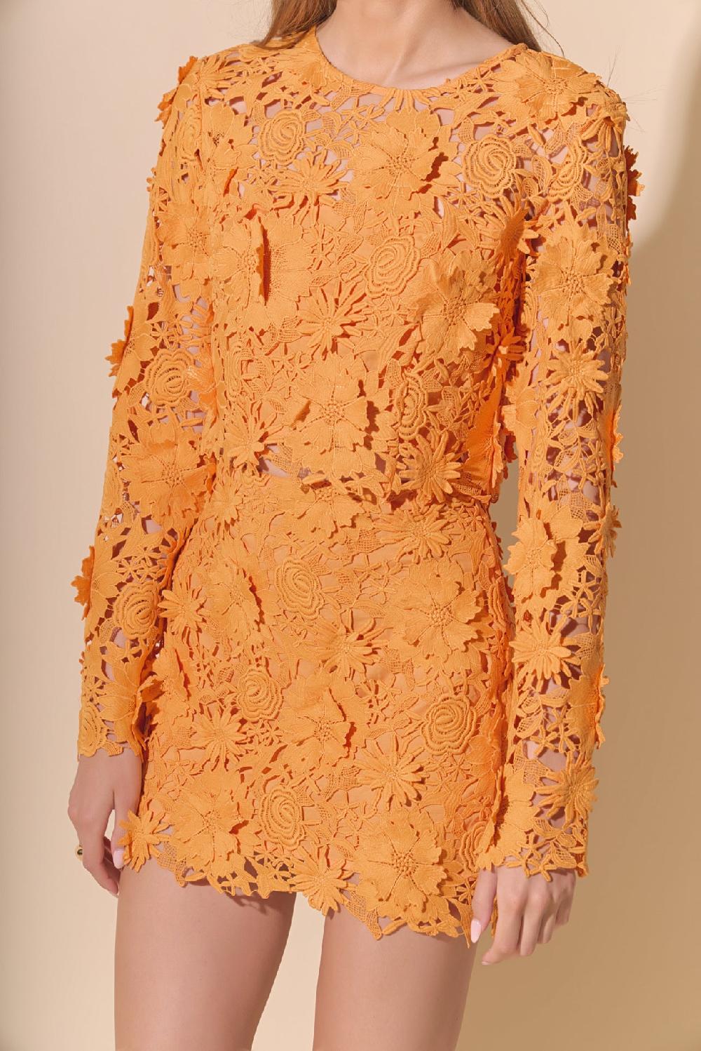Endless Rose Floral Lace Long Sleeve Top ORANGE