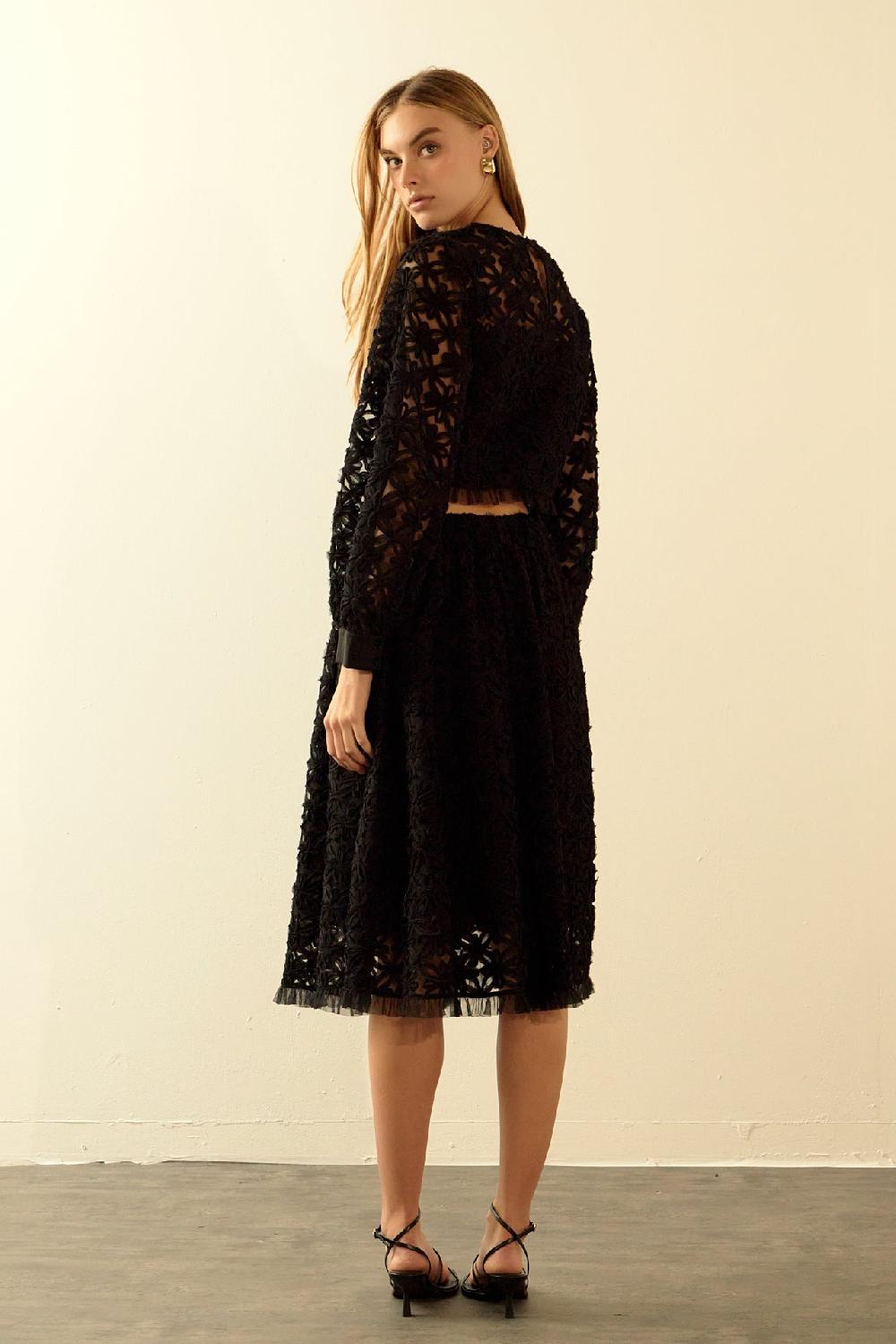 Endless Rose Floral Lace Midi Skirt BLACK