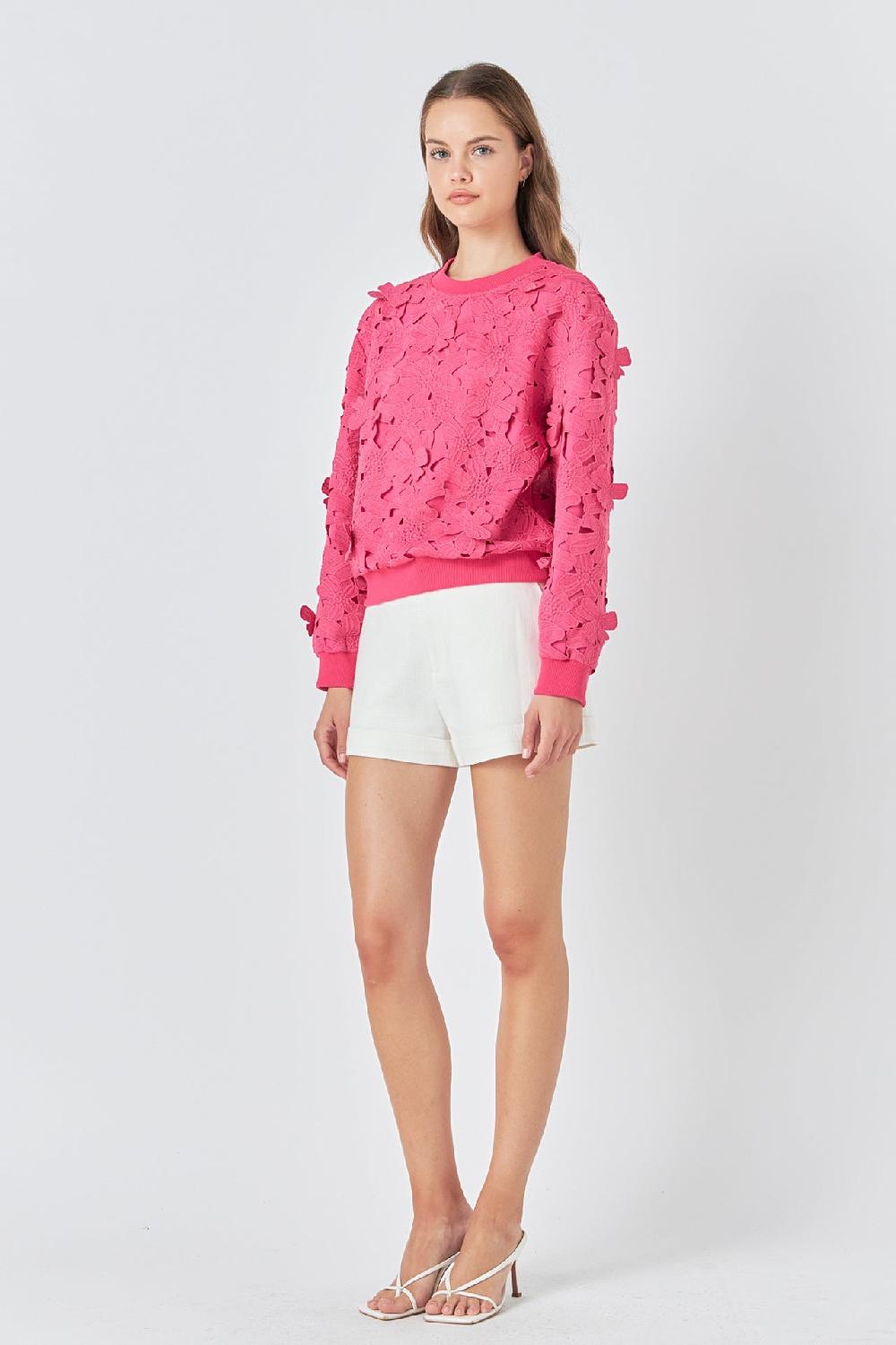 Endless Rose Floral Lace Sweater FUCHSIA