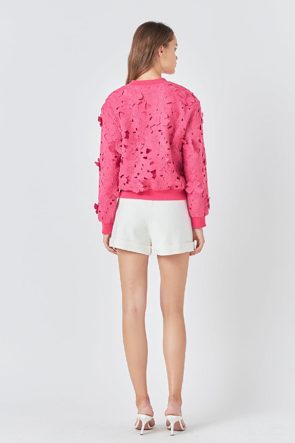 Endless Rose Floral Lace Sweater FUCHSIA