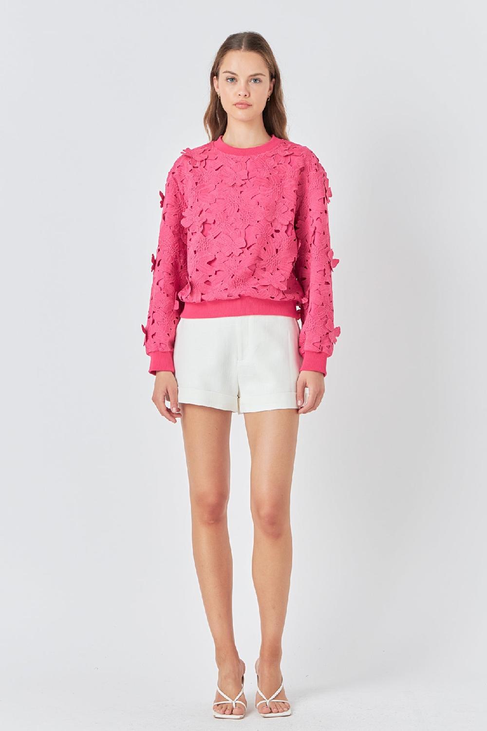 endless rose Floral Lace Sweater FUCHSIA