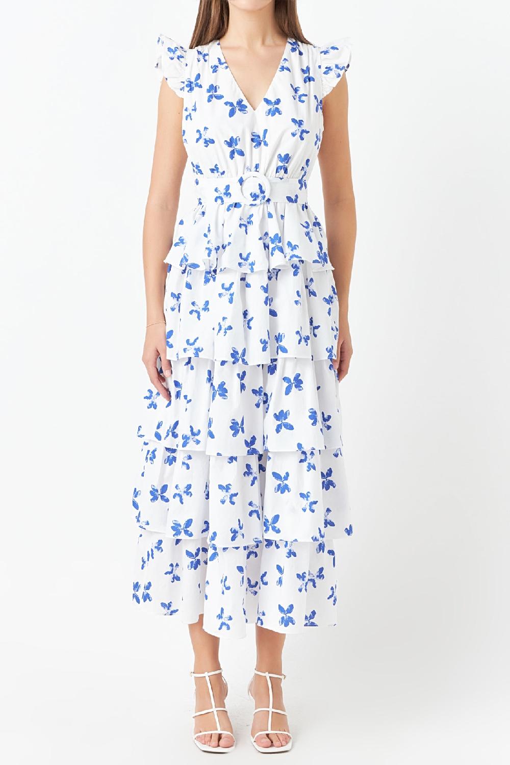 Endless Rose Floral Layered Long Dress WHITE/BLUE