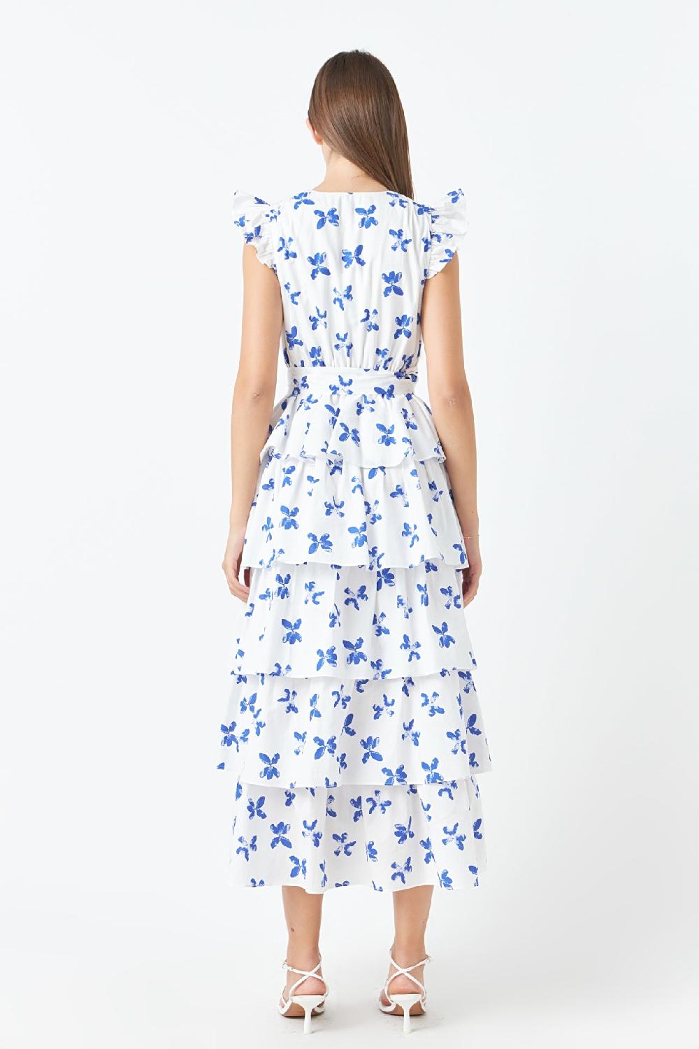 Endless Rose Floral Layered Long Dress WHITE/BLUE