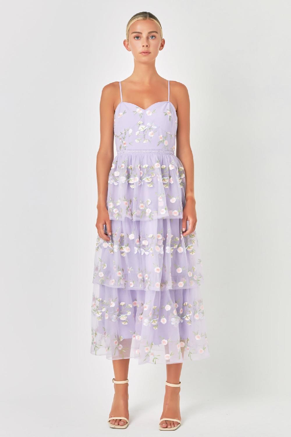 endless rose Floral Layered Midi Dress LILAC MULTI