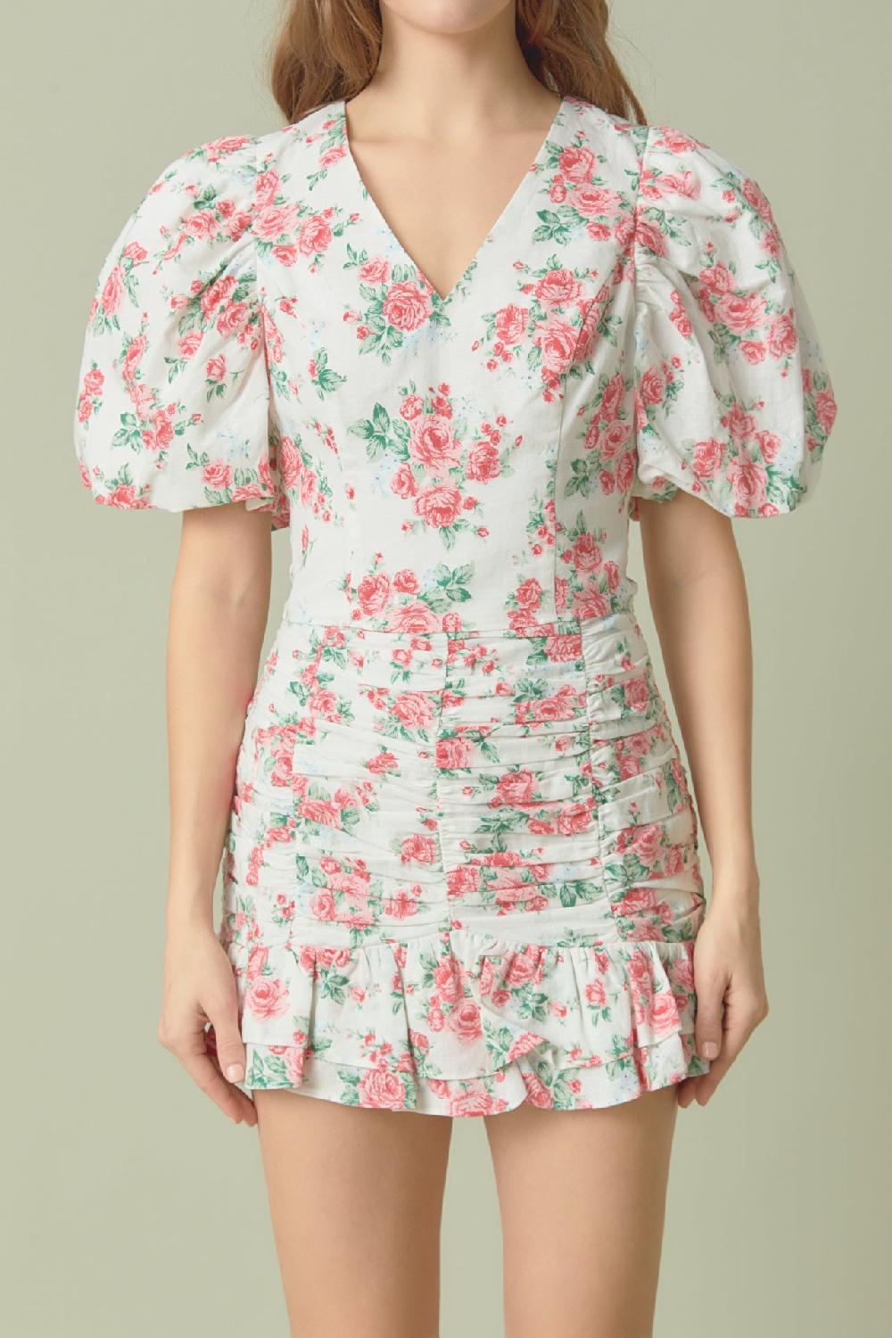 Endless Rose Floral Linen Puff Sleeve Top IVORY