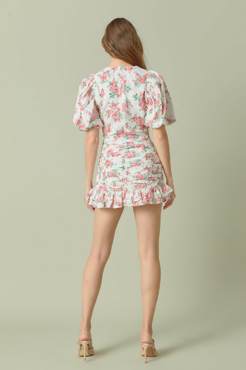 Endless Rose Floral Linen Puff Sleeve Top IVORY