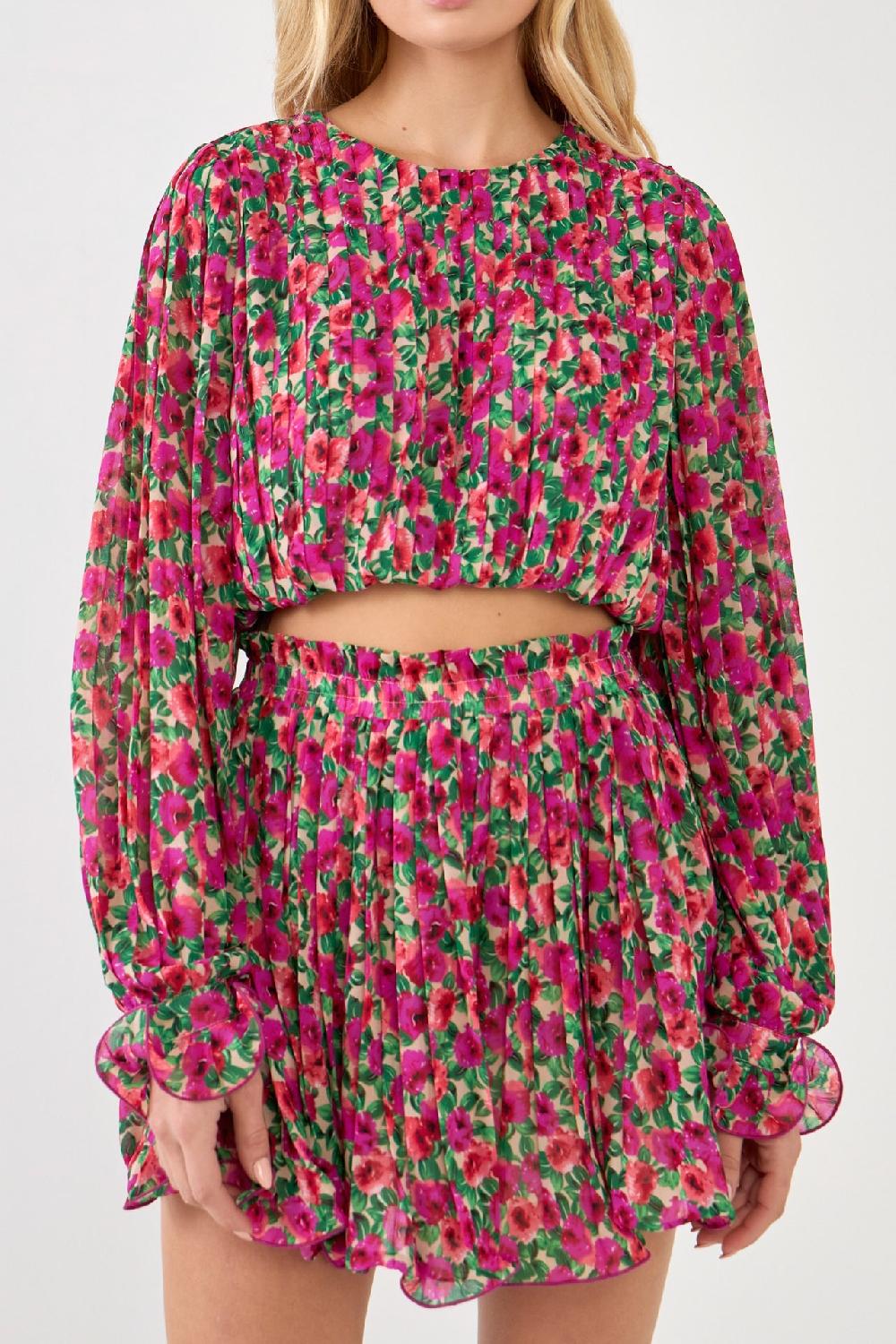 Endless Rose Floral Pleated Bubbled Top MAGENTA