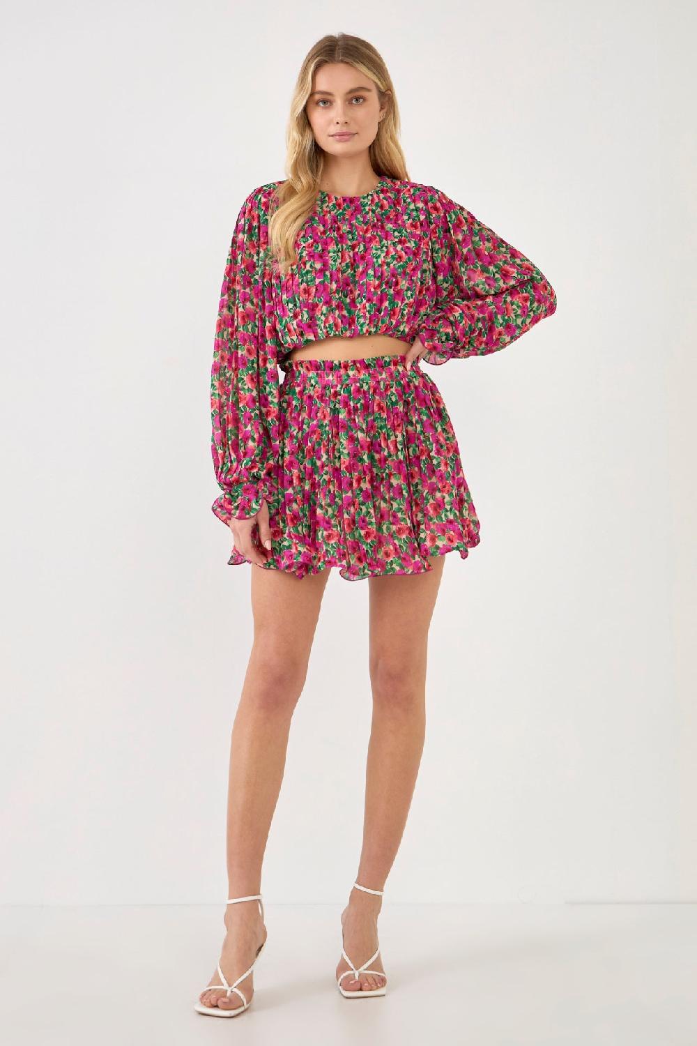 endless rose Floral Pleated Bubbled Top MAGENTA