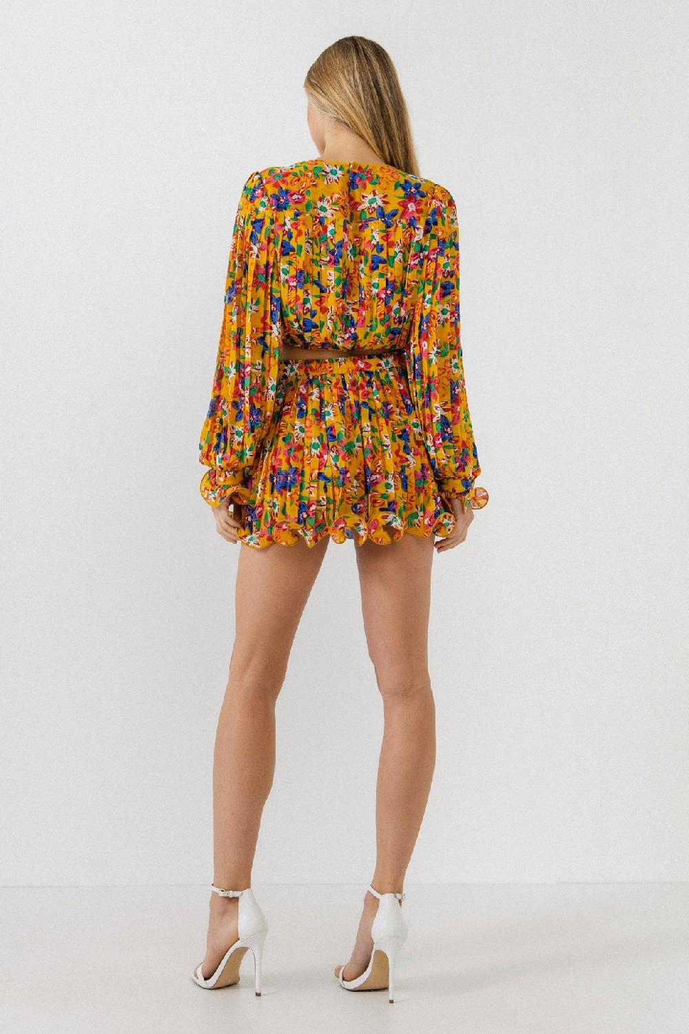 Endless Rose Floral Pleated Mini Skirt YELLOW