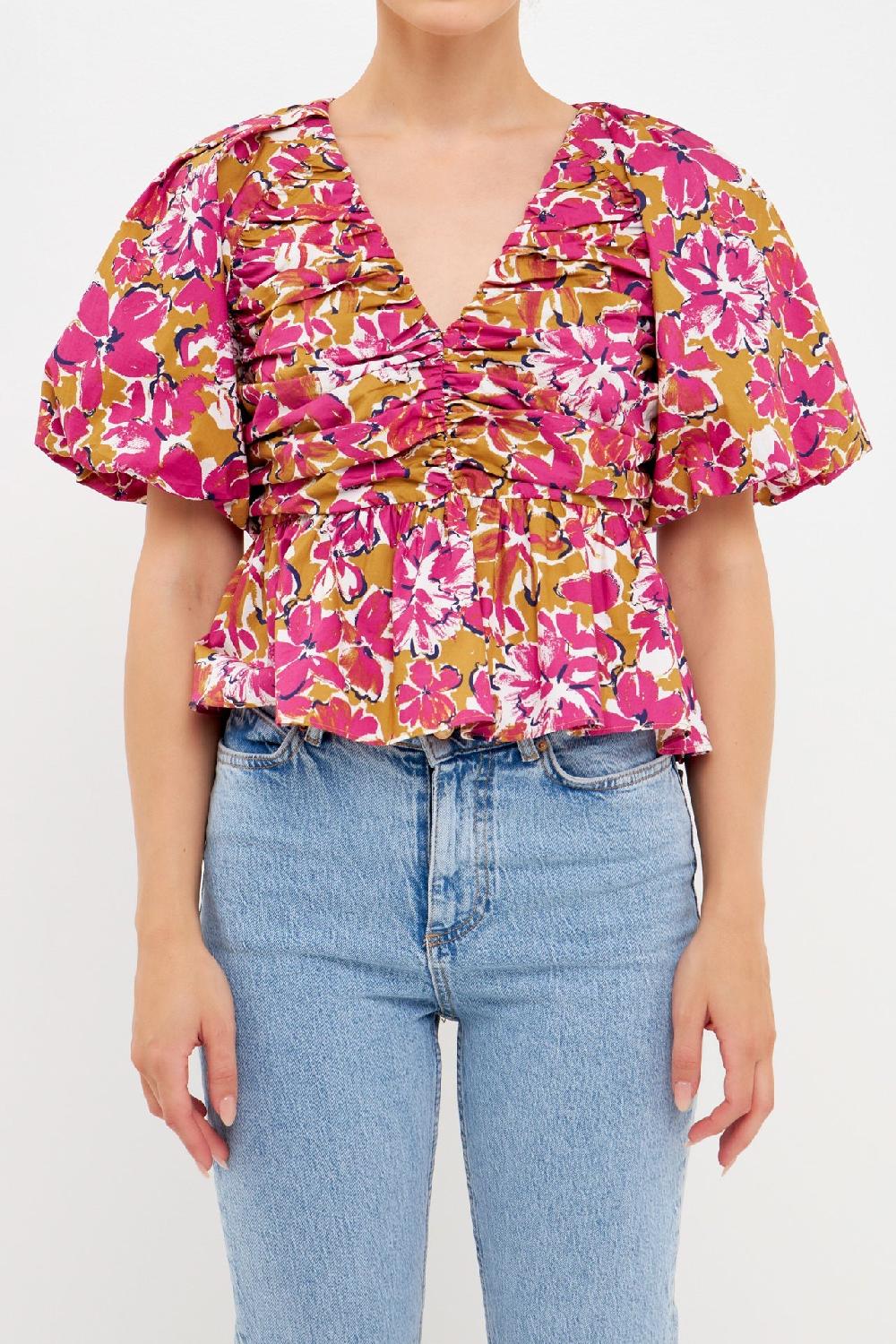 Endless Rose Floral Pleated Top PINK MULTI