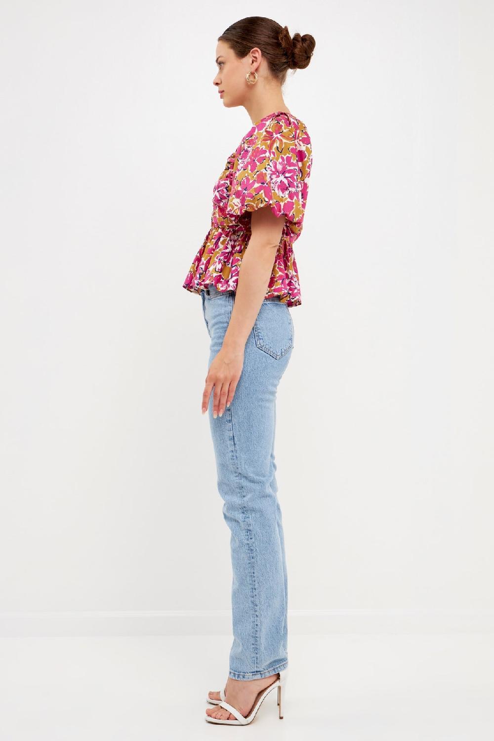 Endless Rose Floral Pleated Top PINK MULTI