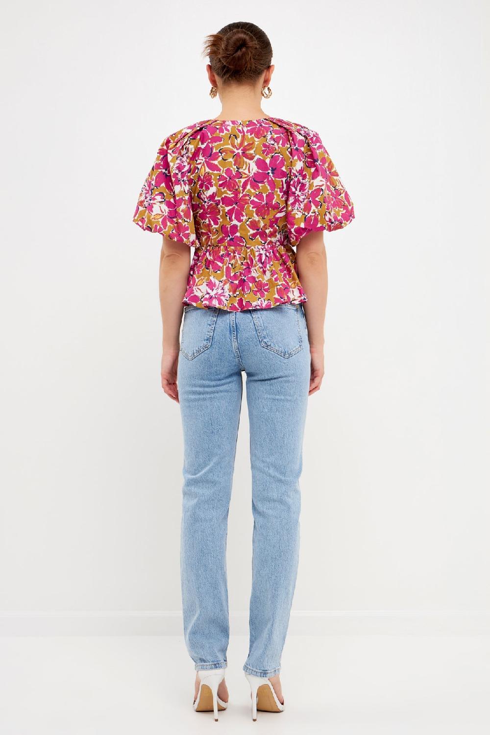 Endless Rose Floral Pleated Top PINK MULTI