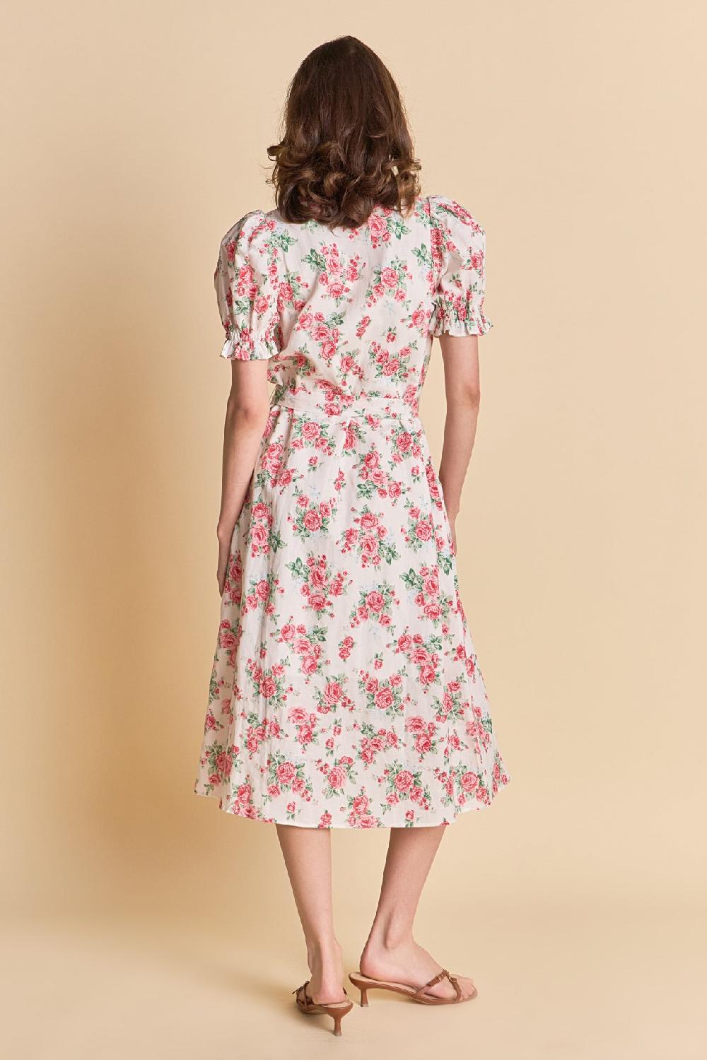 Endless Rose Floral Print Linen Midi Dress IVORY
