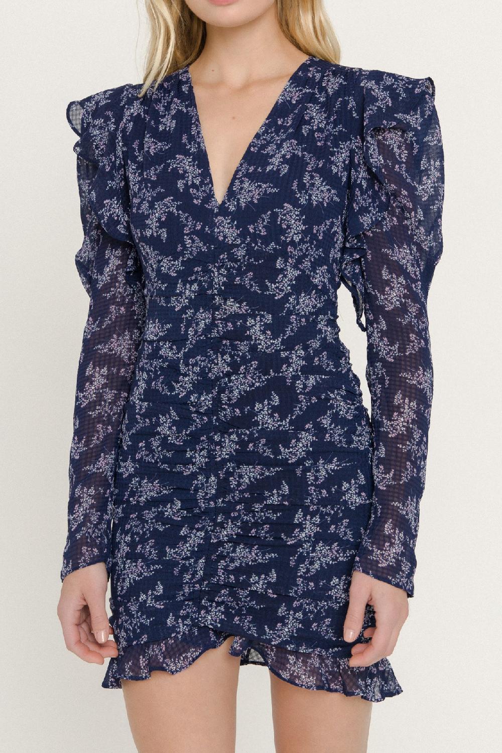 Endless Rose Floral Ruched Mini Dress NAVY