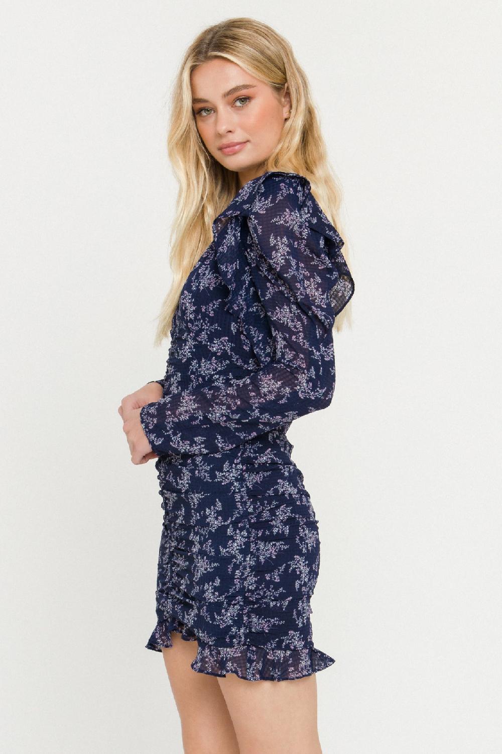 Endless Rose Floral Ruched Mini Dress NAVY