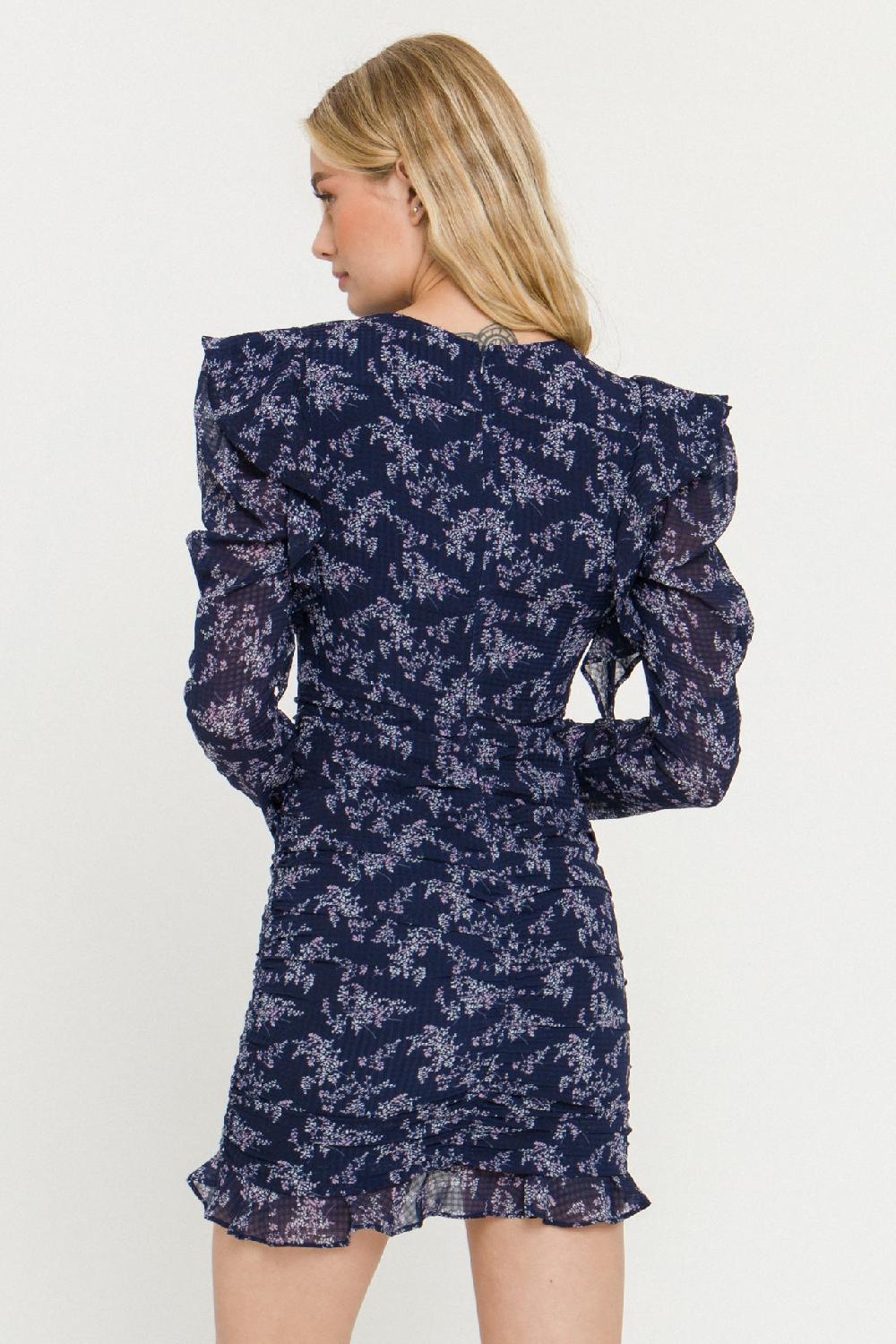 Endless Rose Floral Ruched Mini Dress NAVY