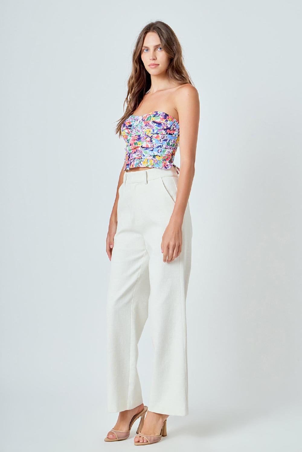 Endless Rose Floral Ruched Strapless Top MULTI
