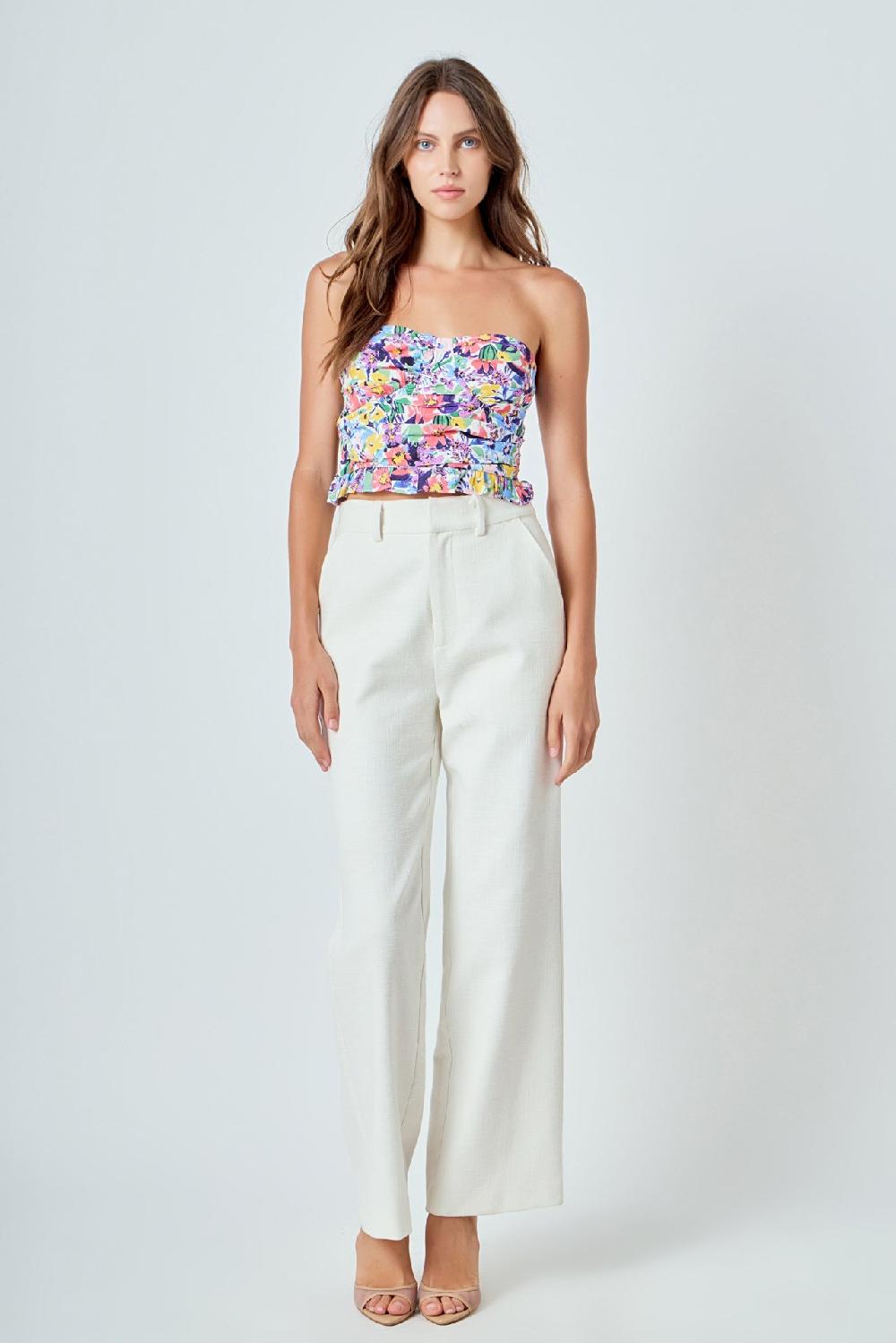 Endless Rose Floral Ruched Strapless Top MULTI