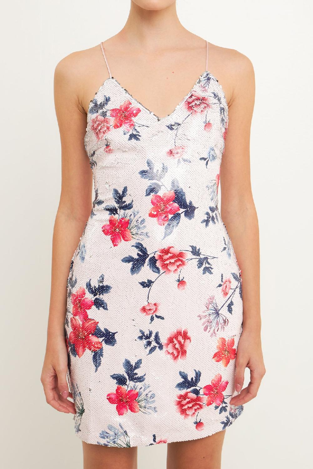 Endless Rose Floral Sequin Strappy Dress MULTI