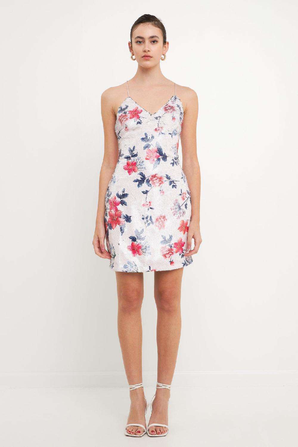 endless rose Floral Sequin Strappy Dress MULTI