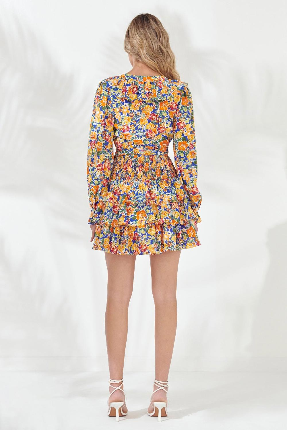 Endless Rose Floral Smocked Tiered Mini Skirt BLUE