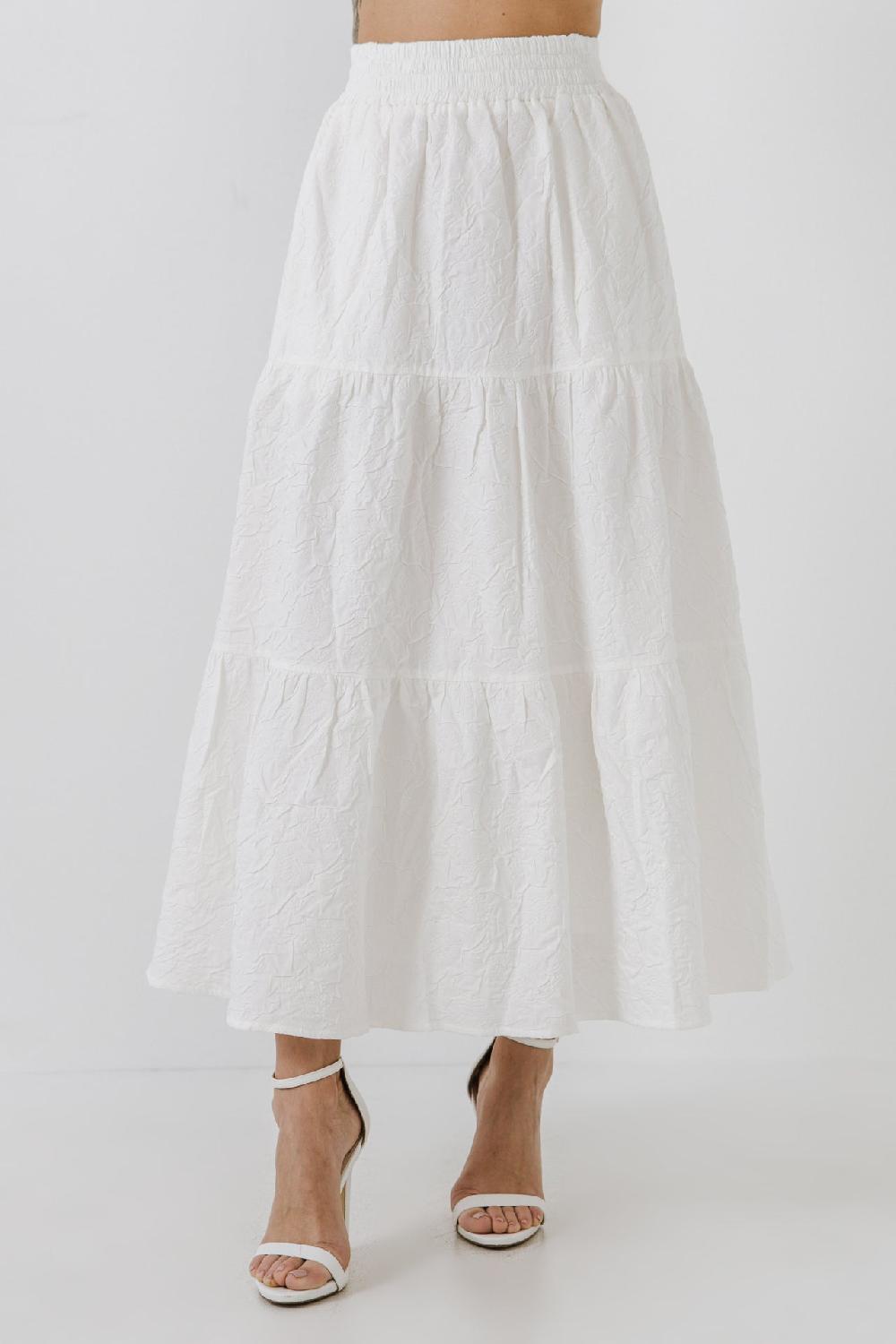 Endless Rose Floral Textured Maxi Skirt WHITE