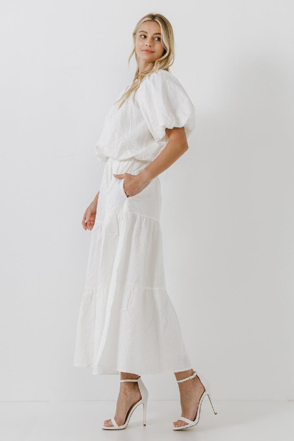 Endless Rose Floral Textured Maxi Skirt WHITE