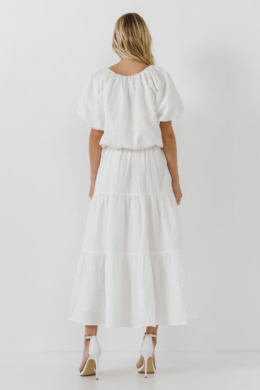 Endless Rose Floral Textured Maxi Skirt WHITE