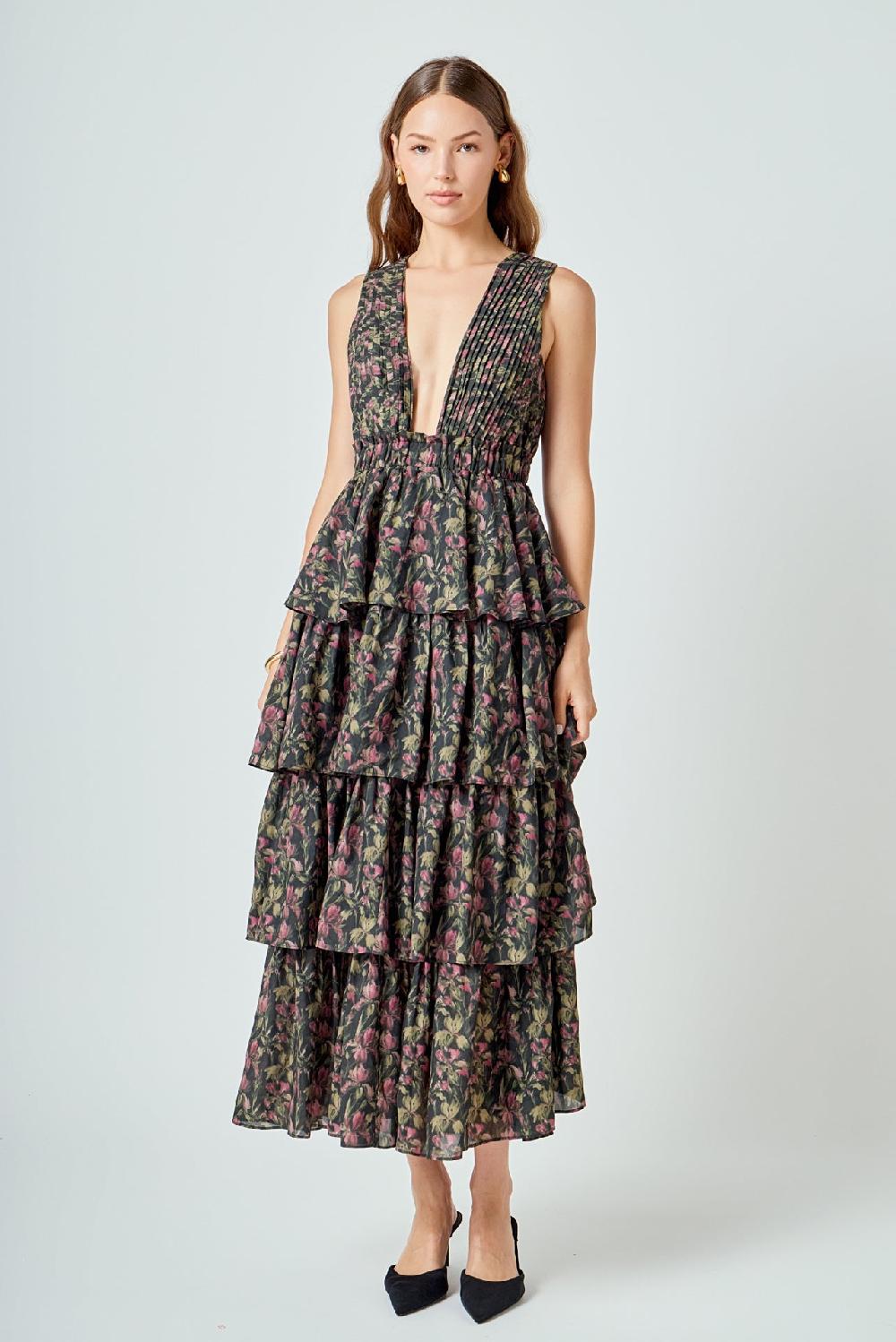 endless rose Floral Tiered Maxi Dress MULTI