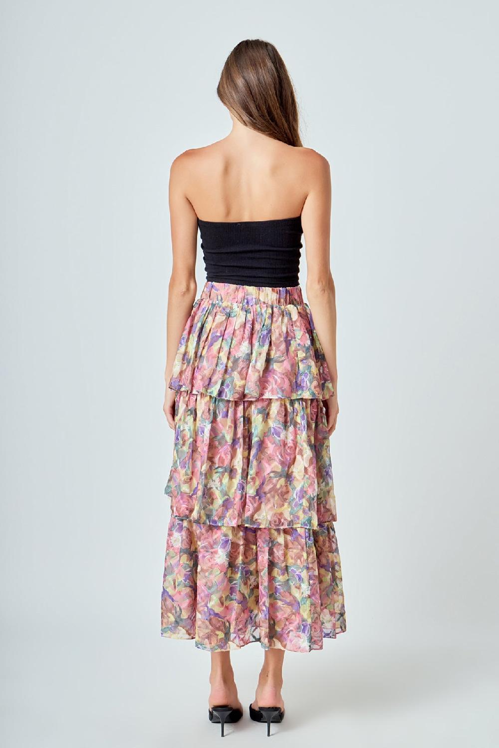 Endless Rose Floral Tiered Maxi Skirt YELLOW MULTI