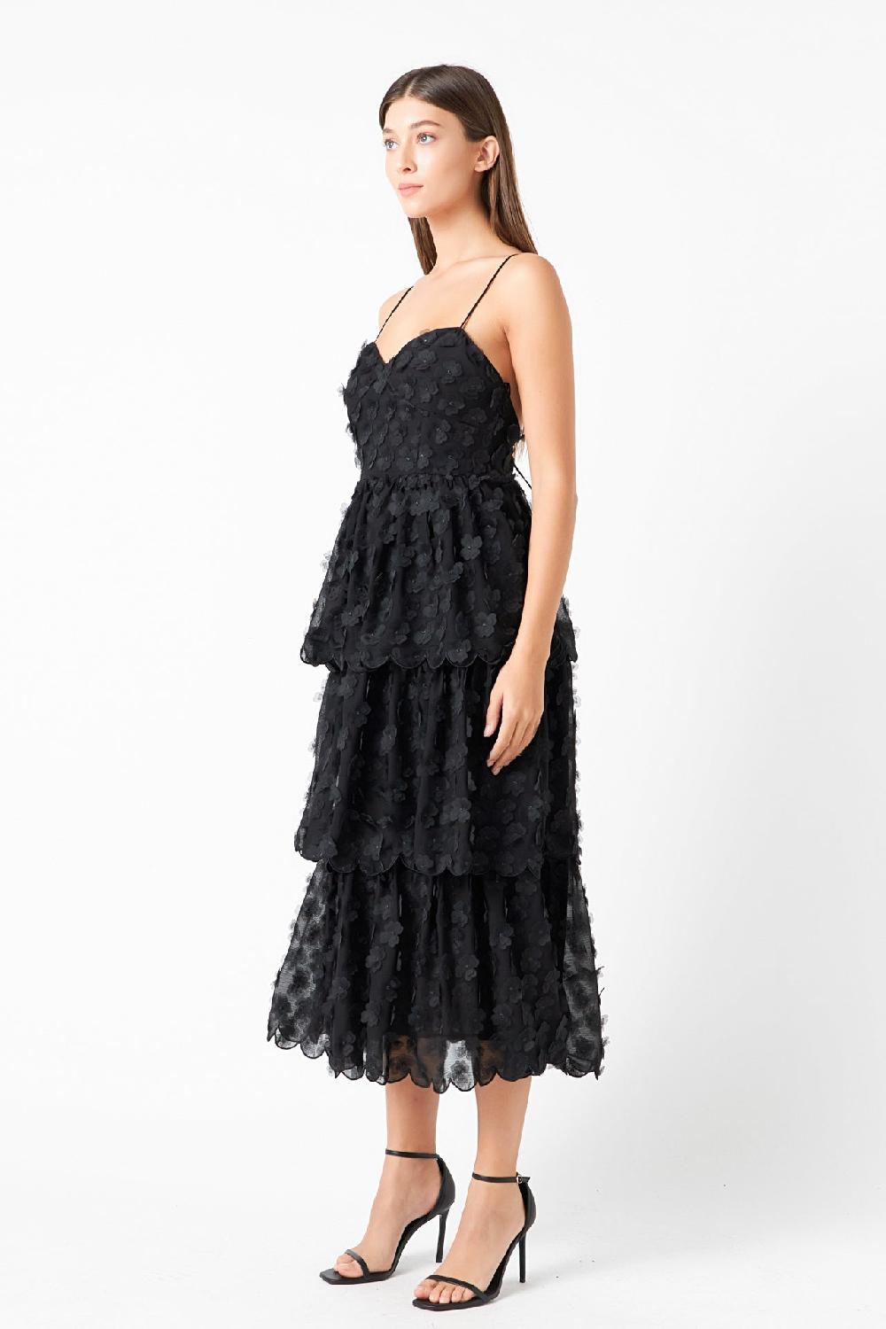 Endless Rose Floral Tiered Midi Dress BLACK