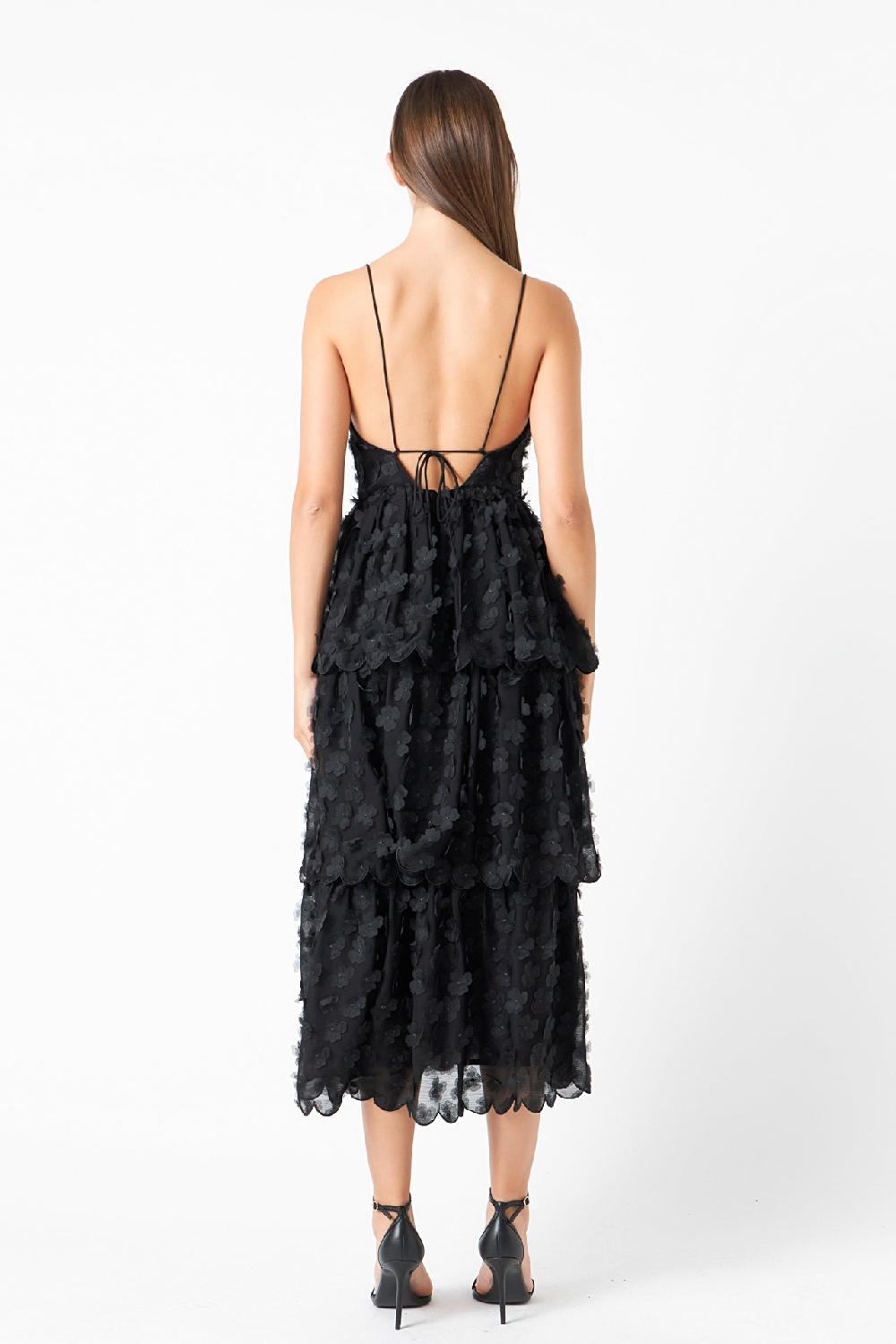 Endless Rose Floral Tiered Midi Dress BLACK
