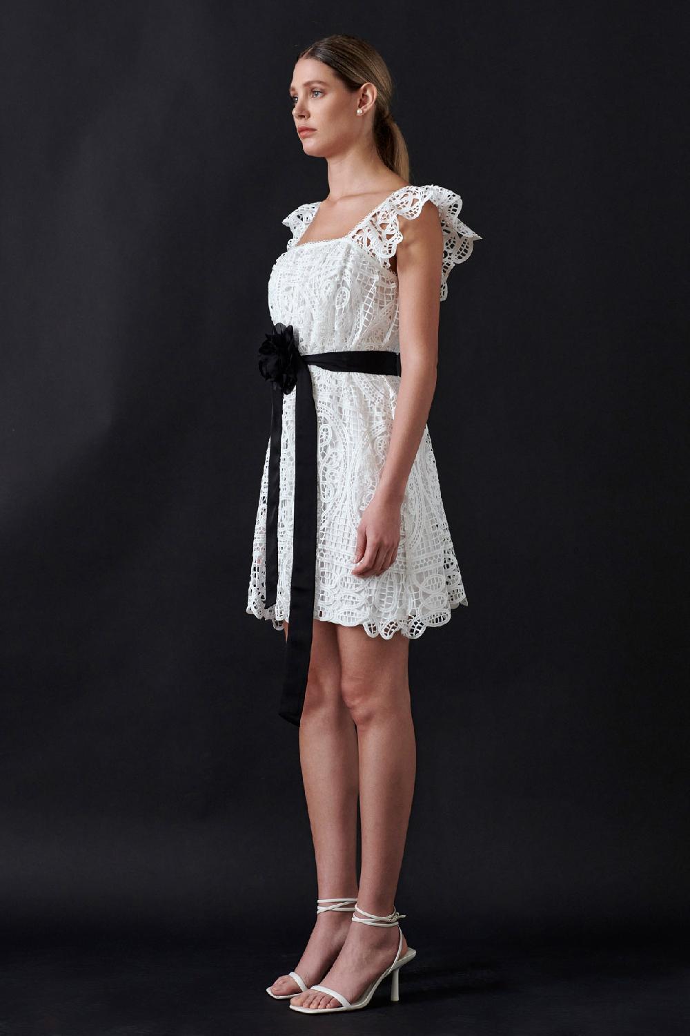 Endless Rose Flounce Laced Mini Dress WHITE