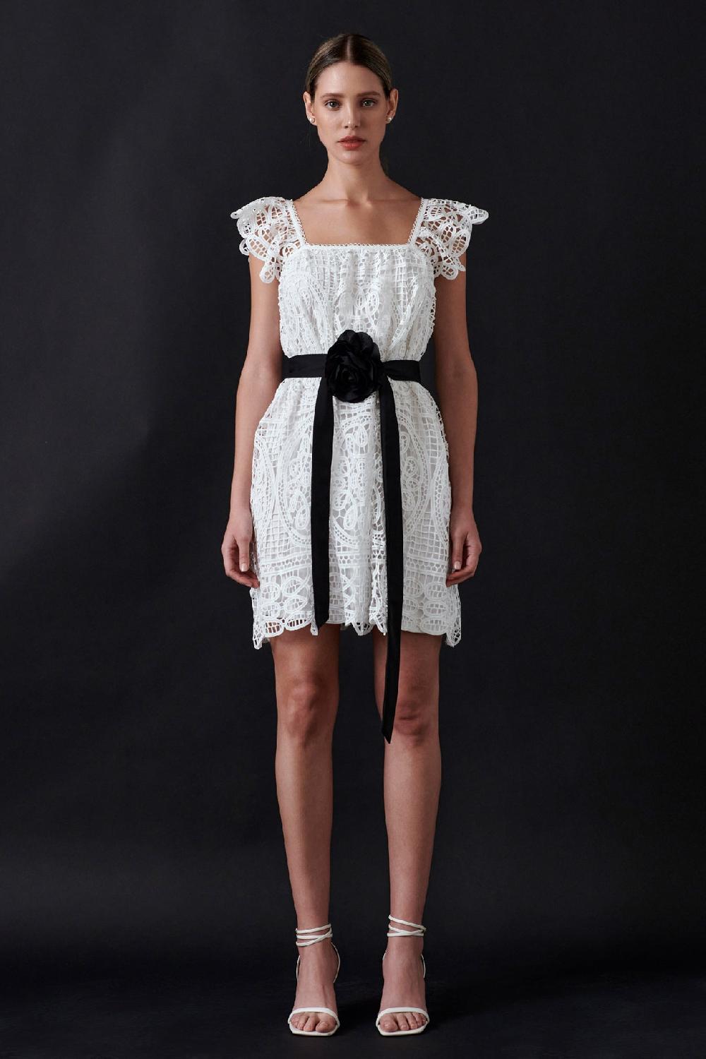 endless rose Flounce Laced Mini Dress WHITE