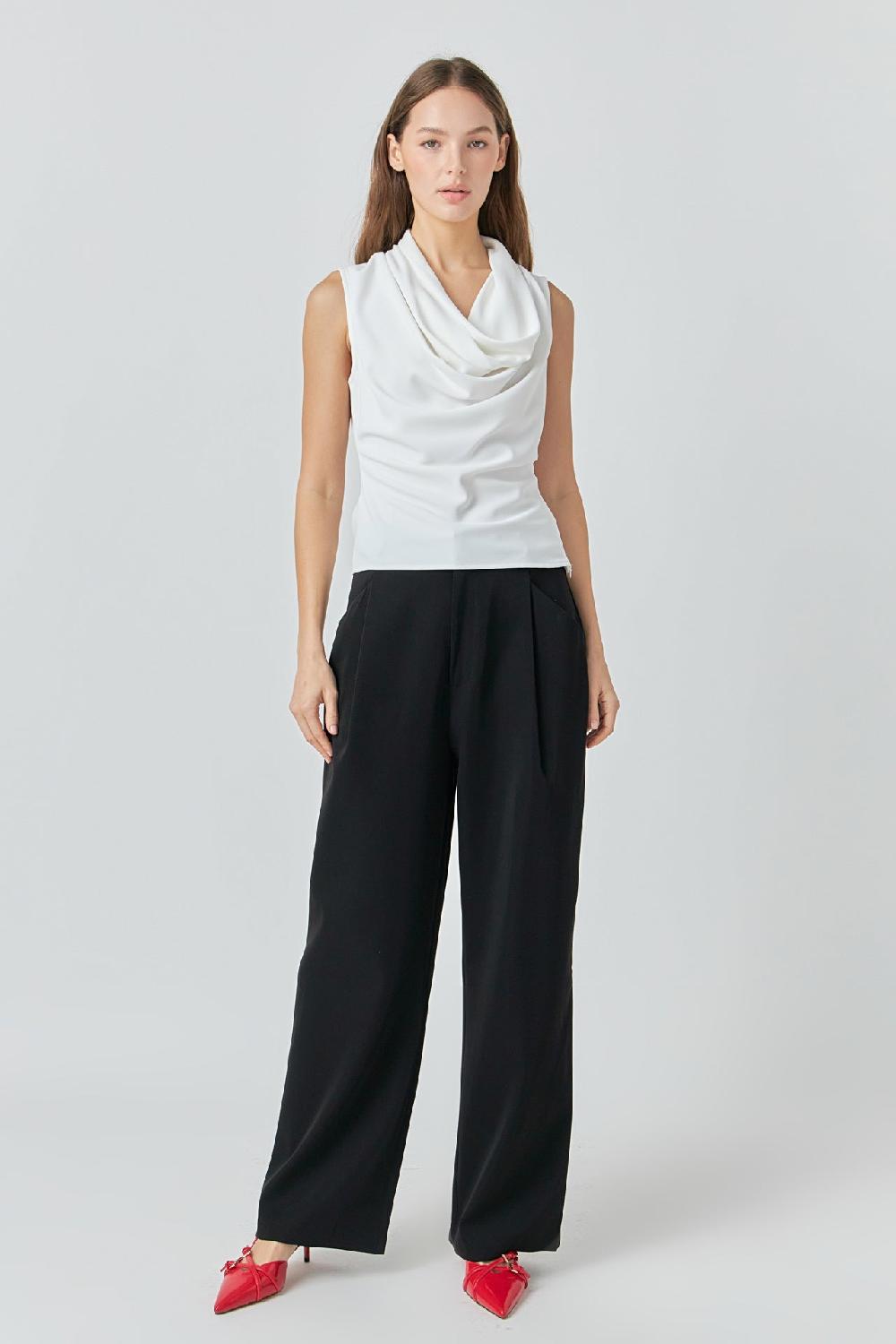 endless rose Flowy Neckline Sleeveless Top WHITE