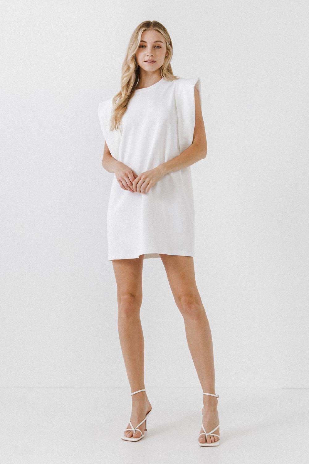 endless rose Folded Detail Mini Dress WHITE
