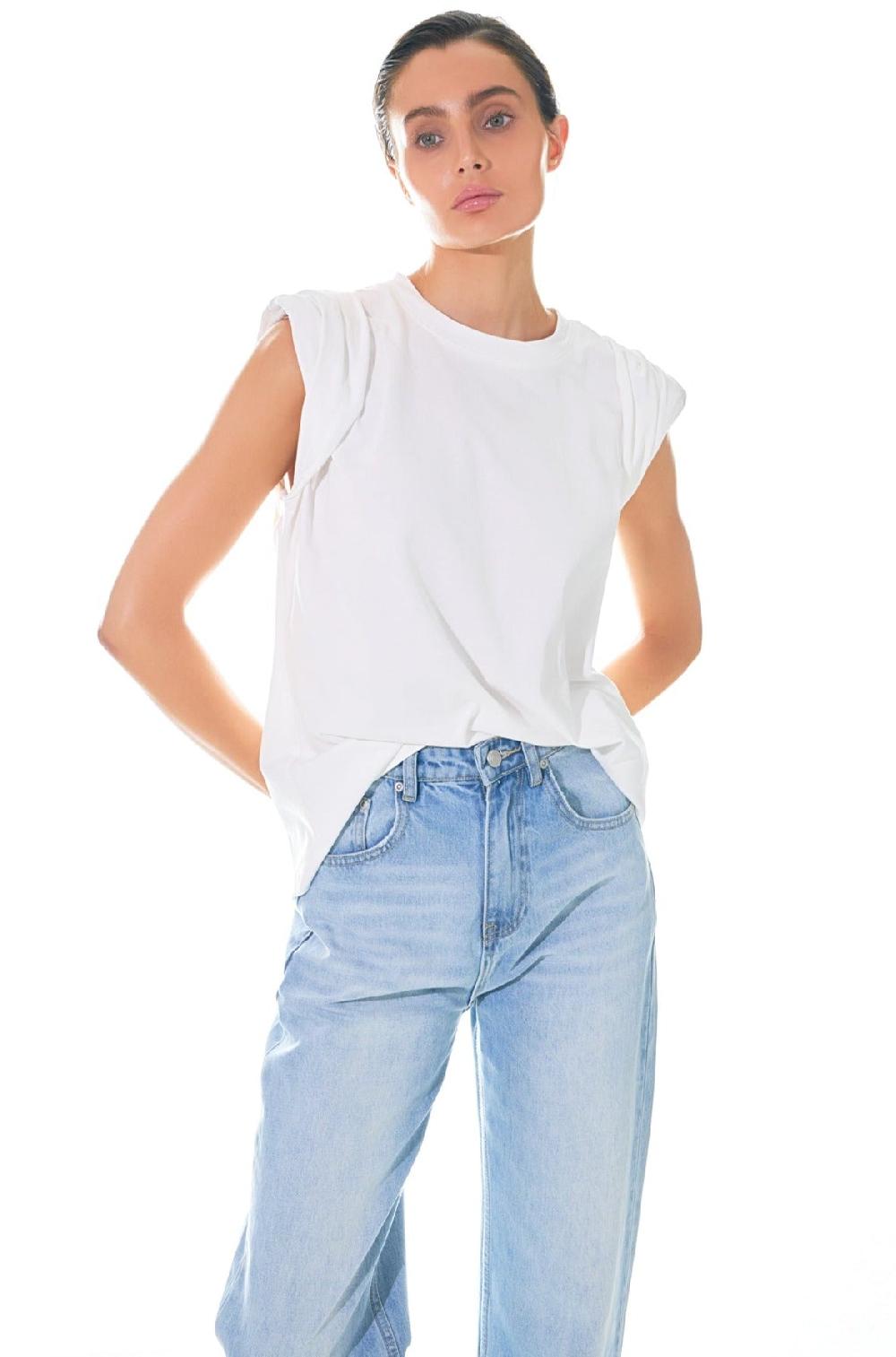 endless rose Folded Sleeve Top WHITE
