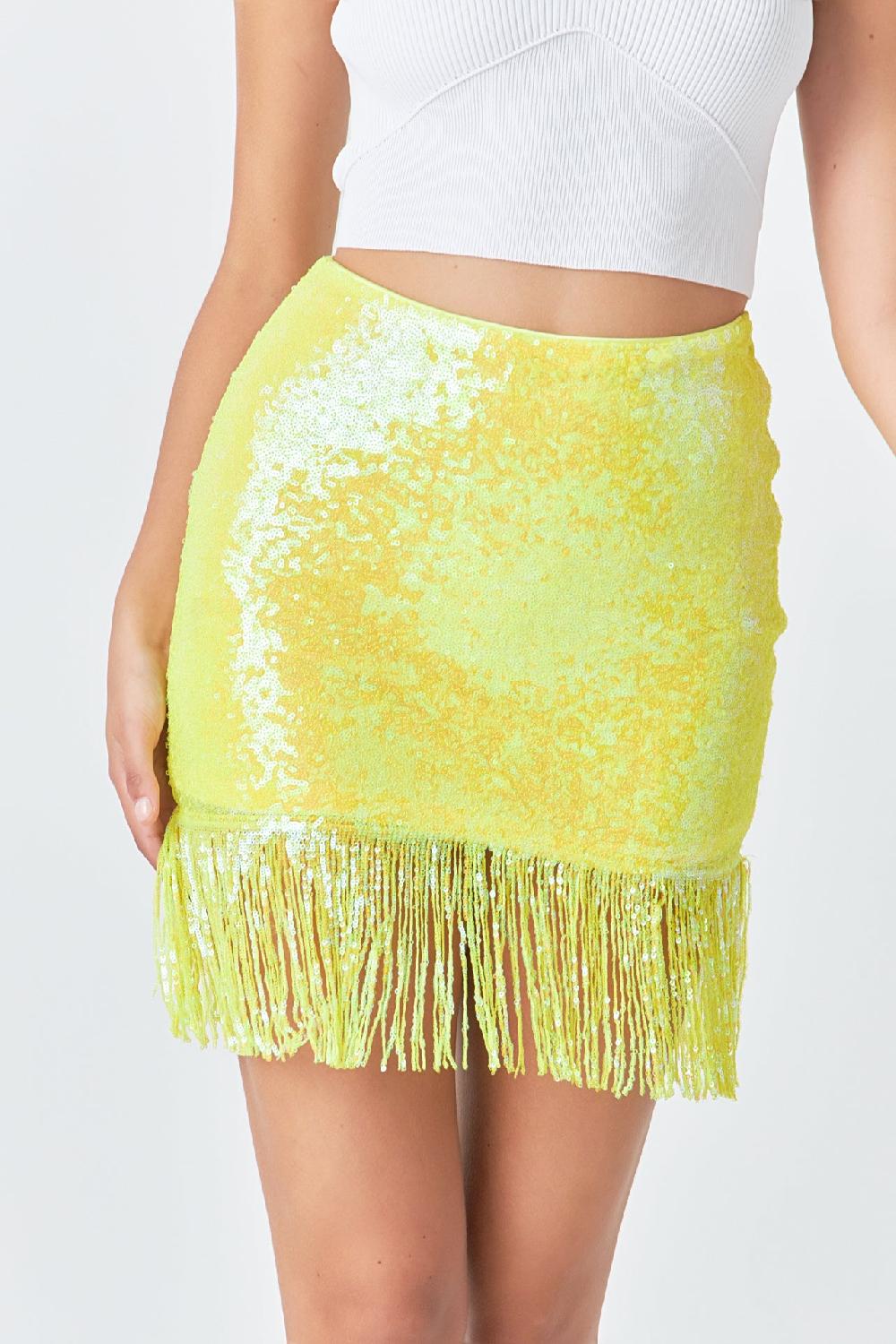 Endless Rose Fringe Sequin Skirt YELLOW